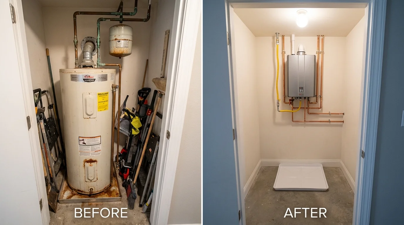 Tank water heater versus wall-mounted tankless unit comparison for Long Beach, WA homeowners